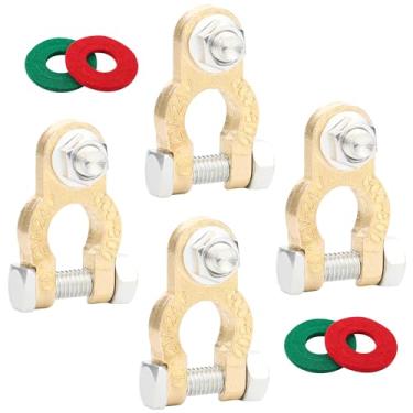 Imagem de Motroce 2 pares de conectores de terminal de bateria, parafusos M8, grampos de cabo de bateria em cobre puro com 4 peças de arruelas anticorrosão de terminal de bateria, para peças automotivas,