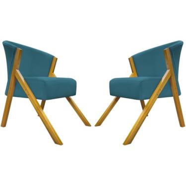 Imagem de Kit 2 Poltronas Para Sala Decorativa Cadeira Reforçada Para Recepção Manicure Sala De Espera Consultório Escritório Confortável You Suede Azul Marinho Braça Amadeirada