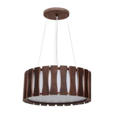Imagem de Lustre Pendente Ripado Redondo Madeira Freijó 60cm - Casa Ilumina