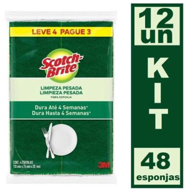 Imagem de Kit 12 Esponja Bucha Limpeza Pesada ScotchBrite 48UN Antibac - Scotch-