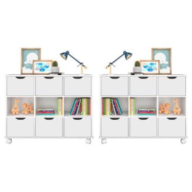 Imagem de Kit 2 Nichos Organizadores 6 Gavetas com Rodízios Branco - Qmovi, Bran