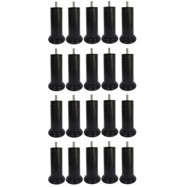 Imagem de Kit 20 Pe Cama Box Fixo Preto 12cm Plástico Com Parafuso Central - Jth