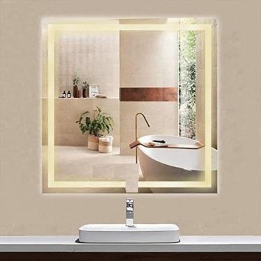 Imagem de Espelho quadrado jateado iluminado com led quente 60x60cm - Woodglass