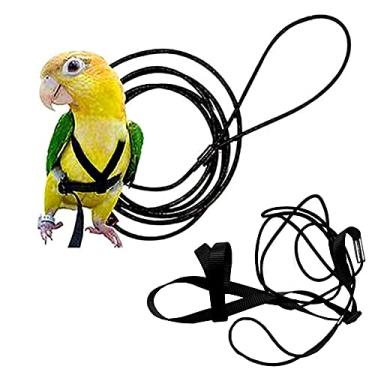 Imagem de Anelekor Peitoral ajustável para pássaros e coleira para papagaio, material de treinamento, antimordida, corda para voar ao ar livre, para conures periquitos, periquitas, calopsitas Mynah (P, preto)