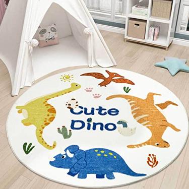 Imagem de Abeigoi Tapete de dinossauro infantil – Tapete circular de animais de 1,2 m para quarto de meninos e meninas, sala de jogos – macio, redondo, antiderrapante, lavável – decoração de dinossauro