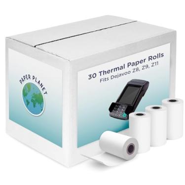 Imagem de Papel térmico para impressora de recibos Dejavoo da Paper Planet | Papel de recibo de máquina de cartão de crédito para terminal de pagamento Dejavoo | 30 rolos
