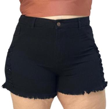 Imagem de Short Jeans Feminino Desfiado Preto Plus Size Modelo curve 46 ao 64 - 