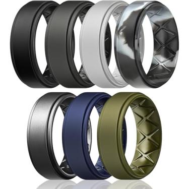 Imagem de Egnaro Anéis de casamento de silicone masculinos, design respirável de arco interno, 7 anéis/4 anéis/1 anel de borracha com borda de degrau confortáveis para treino, 8 mm de largura - 2 mm de