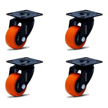 Imagem de Kit 4 Rodízio Linha Black Placa 50mm Sem Freio 200kg Laranja - Colson