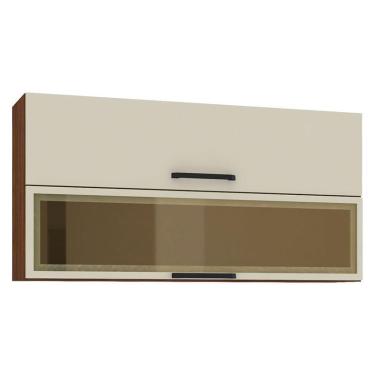 Imagem de Armário Aéreo Ametista 2 Portas Basculantes 1 com Vidro 120 cm Nogueira Off White - Kits Paraná