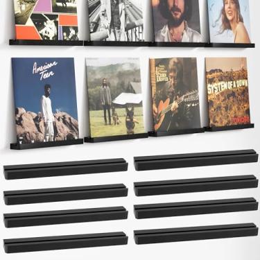 Imagem de Axeman Suporte de parede de prateleira de disco de vinil de madeira, prateleiras flutuantes para LPs, CD, suporte de álbum, borda de madeira elegante para armazenamento de discos de vinil, decoração