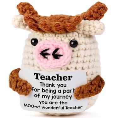 Imagem de YUEYUQIU Appreciation Gifts for Teacher Women - Thank You Gifts for Teacher Coworker, Thank You for Being a Part of My Journey Funny Handmade Crochet Cow Present for Birthday Christmas Valentines
