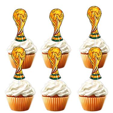 Imagem de 18 peças Ouro Glitter Futebol Troféu Cupcake Topper Futebol Copa do Mundo Decoração Suprimentos Atletas Menino Homens Feliz Aniversário Decoração Festa