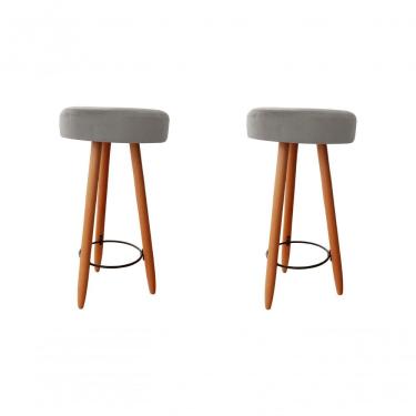 Imagem de Kit Duas Banqueta Alta Para área Gourmet Balcão Pés Palito Linho Prata Eli Móveis E Decoração