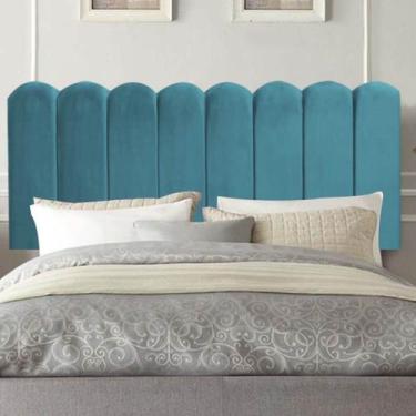 Imagem de Painel Estofado Luxo Nuvem Alanis 140cm Casal Para Cama Box Suede Azul