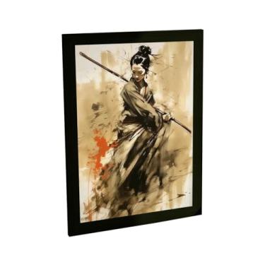 Imagem de Quadro Decorativo Samurai Mulher Ilustração Sépia Decoração Poster Quarto Sala