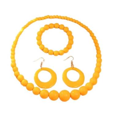 Imagem de A-yeite Colar colorido laranja brincos pulseira conjunto de joias para mulheres verão praia neon acrílico contas colar brinco pulseira acessórios de festa anos 80, One Size, Acrílico, Sem Pedra