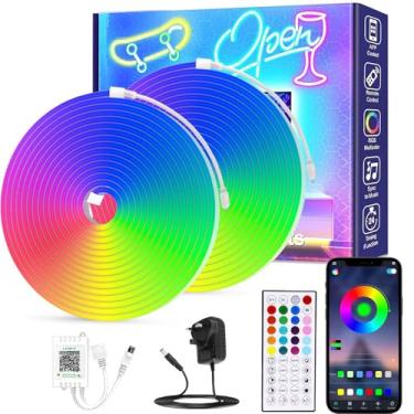 Imagem de AXMVEZ Cordão De Luzes Neon Led Com Aplicativo/Controle Remoto, Design Flexível Para Uso Doméstico, Sincronização Musical Decoração Parede, À Prova D'Água Ip67 Ambientes Externos, Fita Rgb Quarto, S