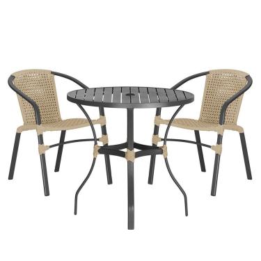 Imagem de 02 Cadeiras Floripa E Mesa Roma 80cm Preta Trama Original Rami