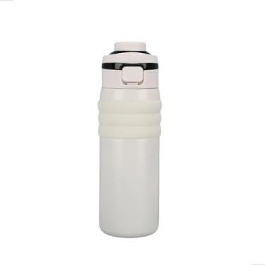 Imagem de Garrafa Térmica Inox 650 ml com Tampa 2 em 1 Canudo de Silicone, Trava Antivazamento, Alça Retrátil, Parede Dupla 304 – Ideal para Academia, Viagem e Trabalho (Branco)