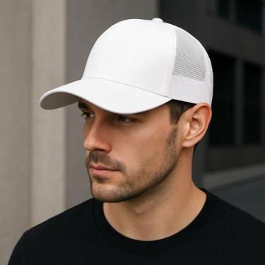 Imagem de Boné Trucker Preto Liso Rendinha Aba Curva Telinha  - Hs, Branco, UN