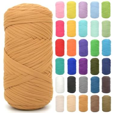 Imagem de Camiseta para crochê, marrom caramelo, tecido elástico grosso, fio de crochê para iniciantes, bolsa de tricô à mão, cesta/porta-copos / artesanato faça você mesmo/decoração de casa 200 g (marrom