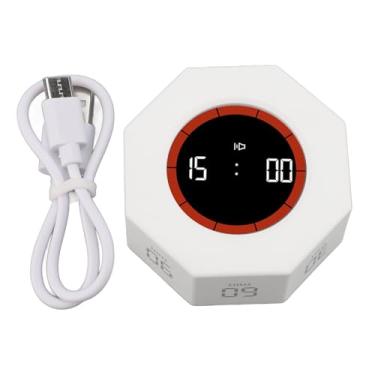 Imagem de Cffuvros pomodoro timer cubo, octógono g relógio de mesa com 1 3 5 15 30 60 predefinições de 90 minutos, timer de foco para o trabalho de estudo, timer de produtividade (Branco)