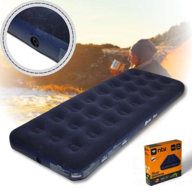 Imagem de Colchão Inflável Solteiro Nautika 185cm x 74cm x 23cm 1,6kg Azul-marinho Suporta 150kg