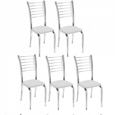Imagem de Kit 5 Cadeiras Lara Cromada Para Cozinha Branco - GAT MAGAZINE