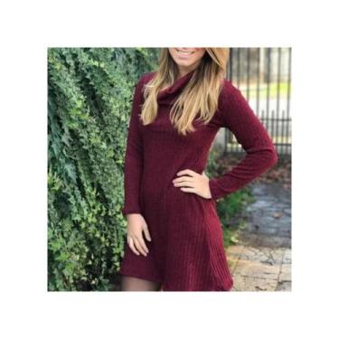 Imagem de Vestido casual genérico de manga curta, solto, cor bordô - Lightbek Of