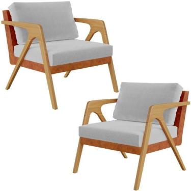 Imagem de Kit 02 Poltronas Sala L02 material sintético Camel Linho Cinza - LYAM 