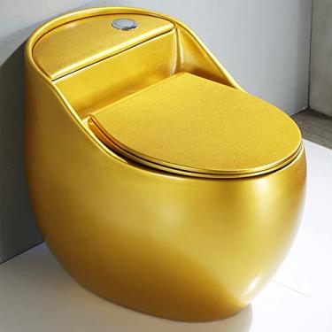 Imagem de CUTPOIY Vaso sanitário de cerâmica dourada, vaso sanitário de uma peça, vasos sanitários para banheiros, vaso sanitário super duplo, mini vaso sanitário compacto para crianças e adultos (300 mm 26 x