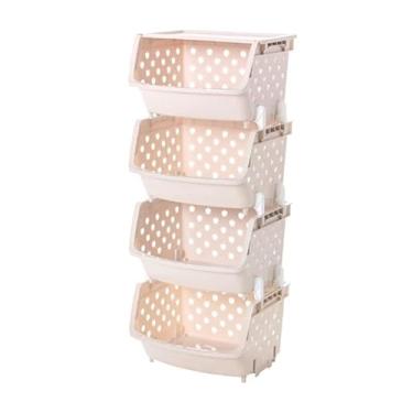 Imagem de Prateleira multicamadas para chão de cozinha, cesta de armazenamento de frutas e legumes, bancada de cozinha, cesta de armazenamento de vegetais e frutas, organizador de bancada de cozinha (cor: 4