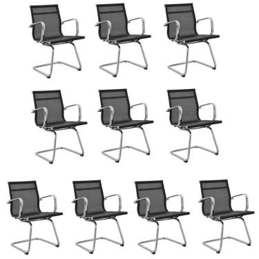 Imagem de Kit 10 Cadeiras de Escritório Presidente Fixa Sevilha Baixa Tela Preto