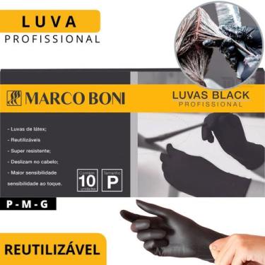 Imagem de Luva Preta Marco Boni Látex Reutilizável P M G Caixa 10 Unid, P
