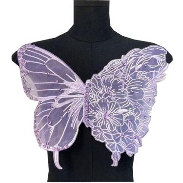 Imagem de Apliques de bordado de borboleta grande da moda para roupas, remendos de renda, gola de malha, acessórios de tecido para vestido de casamento, dama de honra, decoração DIY (roxo)