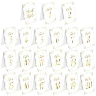 Imagem de 21 peças de números de mesa de casamento dourados, delicados dois lados, 1 a 20, números de cartões de mesa de ouro para recepção de casamento, sinais ideais para festas e banquetes