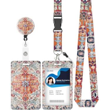 Imagem de Porta-crachá de identificação com cordão, carretel retrátil resistente com clipe de cinto giratório, clipes de etiqueta de cartão de nome para professores, enfermeiras, mulheres de escritório (Boho)