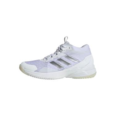 Imagem de adidas Crazyflight 6 Tênis feminino de cano médio para uso interno, Branco/Prata metálica/Preto, 40