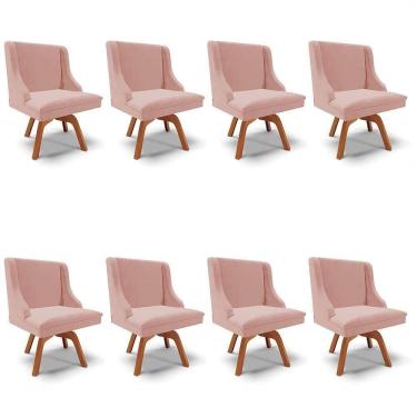 Imagem de Kit 8 Cadeiras Estofadas Base Giratória De Madeira Lia Veludo Rosê - Ibiza