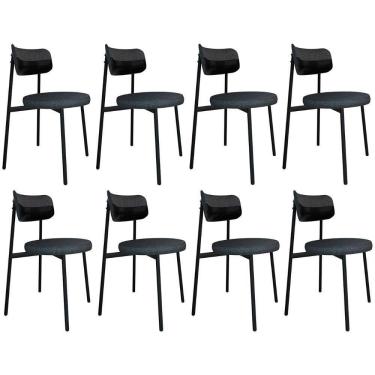 Imagem de Cadeira De Jantar Estofada Kit 8 Nyka M25 Linho Grafite/preto - Mpozenato