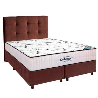 Imagem de Cama Box Marrom+Colchão Queen High Foam Ortobom + Cabeceira