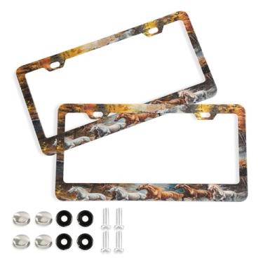 Imagem de SEHANY Molduras de placa de carro Majestic Running Horses, capa de alumínio à prova de ferrugem para placa de carro com furos elípticos e parafusos serve para acessórios de carro de tamanho padrão de