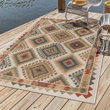 Imagem de Tapetes de jardim, à prova d'água, 200 x 300, extra grande, para jardim, impermeável, retangular, tapete externo para pátio, deck de madeira, apresenta motivos geométricos, tapetes antiderrapantes