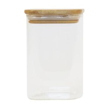 Imagem de Pote Hermético Quadrado Vidro Borossilicato 1100ml | Tampa de Bambu | Recipiente Premium para Grãos, Café, Farinha e Armazenamento Duradouro
