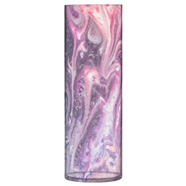 Imagem de JUZIHAI Vaso de mármore rosa roxo para flores 9,9 cm x 30 cm Cilindro de plástico moderno vaso de flores para centro de mesa de casamento decoração de casa