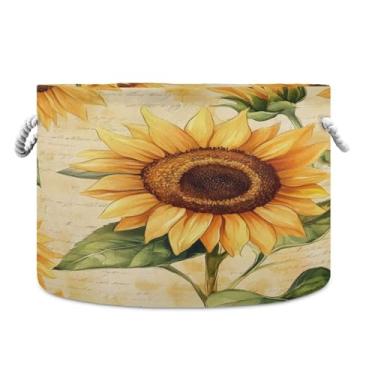 Imagem de JUZIHAI Lindo cesto de armazenamento grande de girassol, cesto de roupa suja dobrável à prova d'água com alças de corda de algodão para organização doméstica no quarto, banheiro e carro