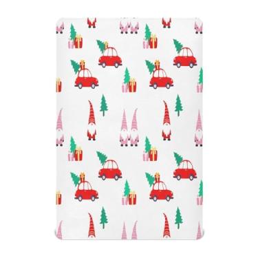Imagem de Qilmy Lençóis de berço de Natal com estampa de gnomos coloridos, de microfibra macia, respirável, elástico, lençol com elástico para meninos e meninas, miniberço, 99 cm x 68,5 cm, capa de colchão