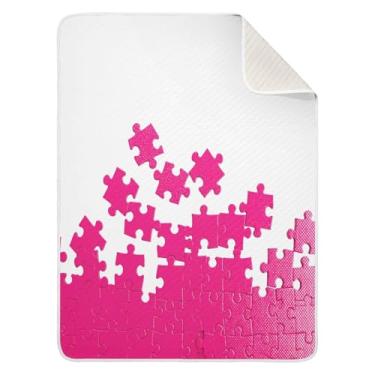 Imagem de Qilmy Cobertor de bebê com quebra-cabeça rosa 76 x 101 cm, cobertor infantil de algodão macio para meninos e meninas, cobertor leve e quente para bebês e bebês recém-nascidos