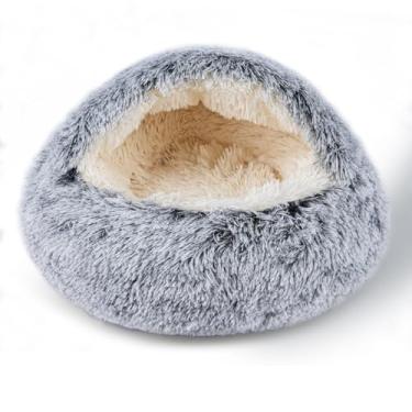 Imagem de BELEEWILWON Cama para gatos calmante para gatos, lavável em ambientes internos, cama antiderrapante de pelo sintético e ansiedade, cama acolchoada para cães e gatos pequenos e médios (cinza, 61 x 61